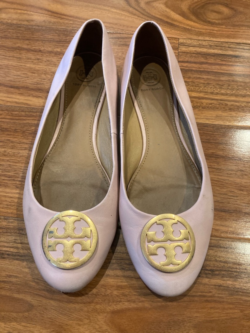 Tory Burch Benton 2 Ballet Flat Women Size 10M Shoe Pink Nappa Leather Gold Logo